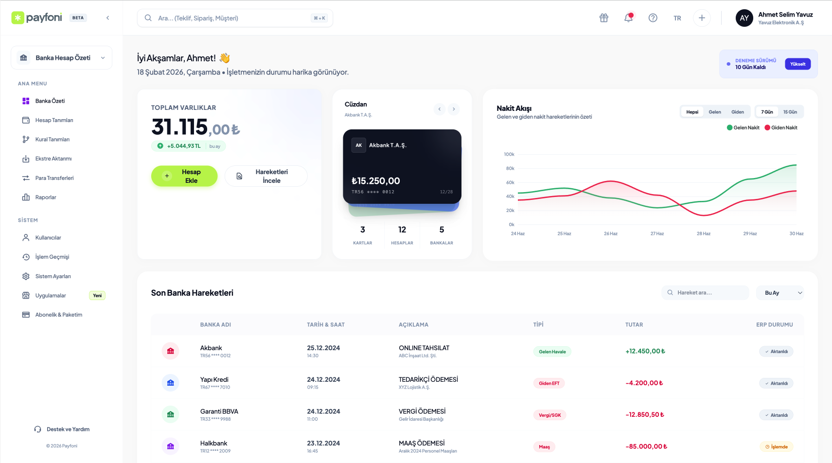 Payfoni-Banktransaktionspanel
